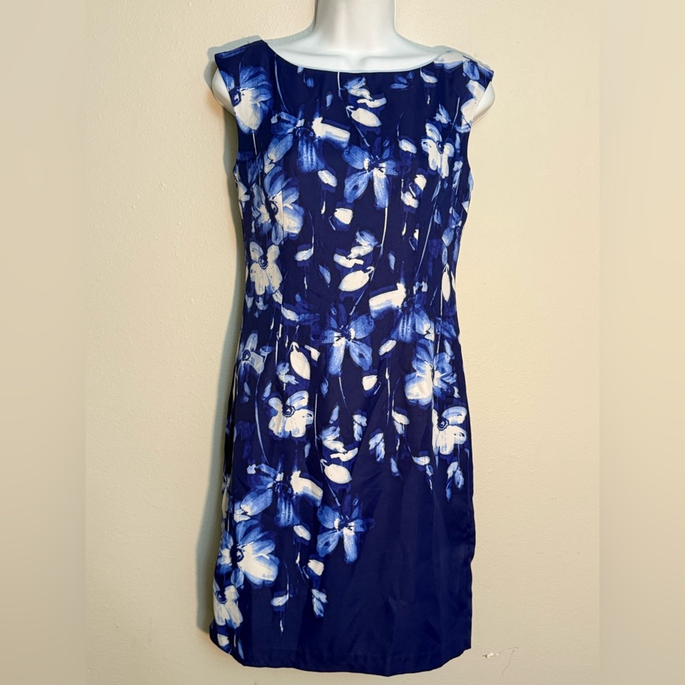 Ann Taylor Navy and White Floral Midi Dress